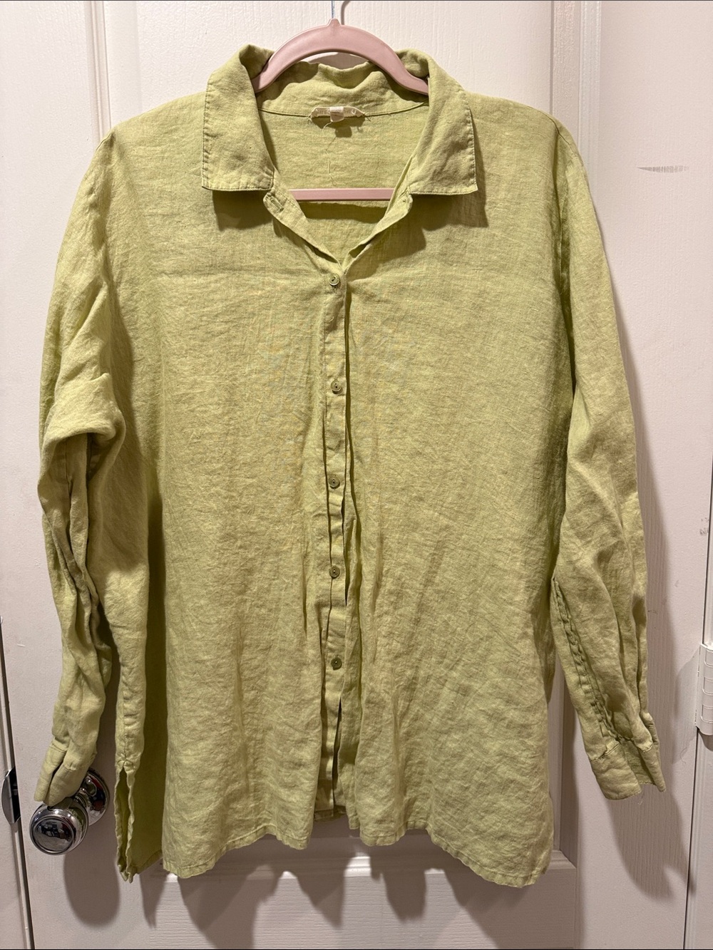 Eileen Fisher Light Green Linen Button-Down Shirt